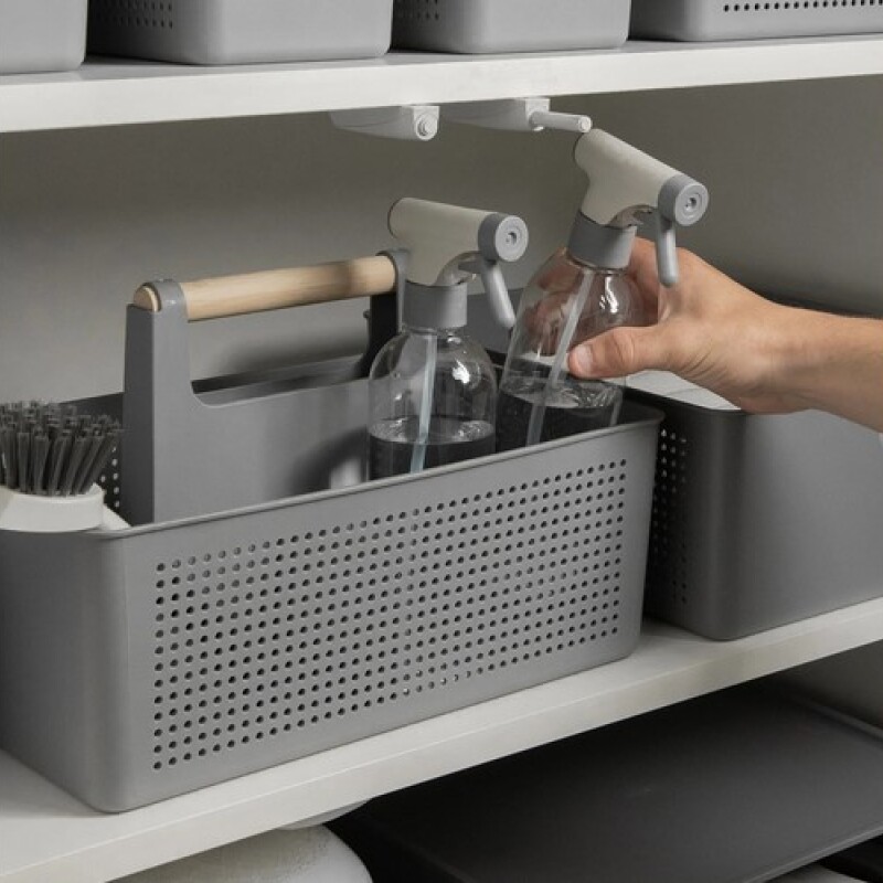 Cesto Organizador con manija de madera Gris