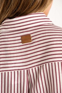 Camisa Rayada Con Lino Burdeos