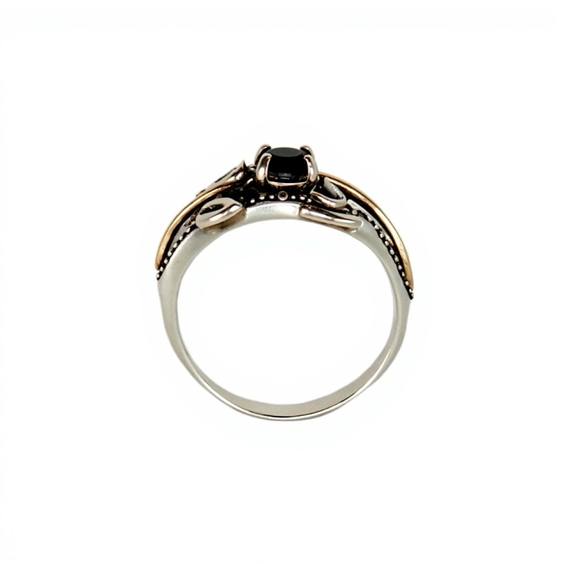Anillo Labrado-Plata y Oro-Piedra Onix y Zirconia-AN5194 conpiedra