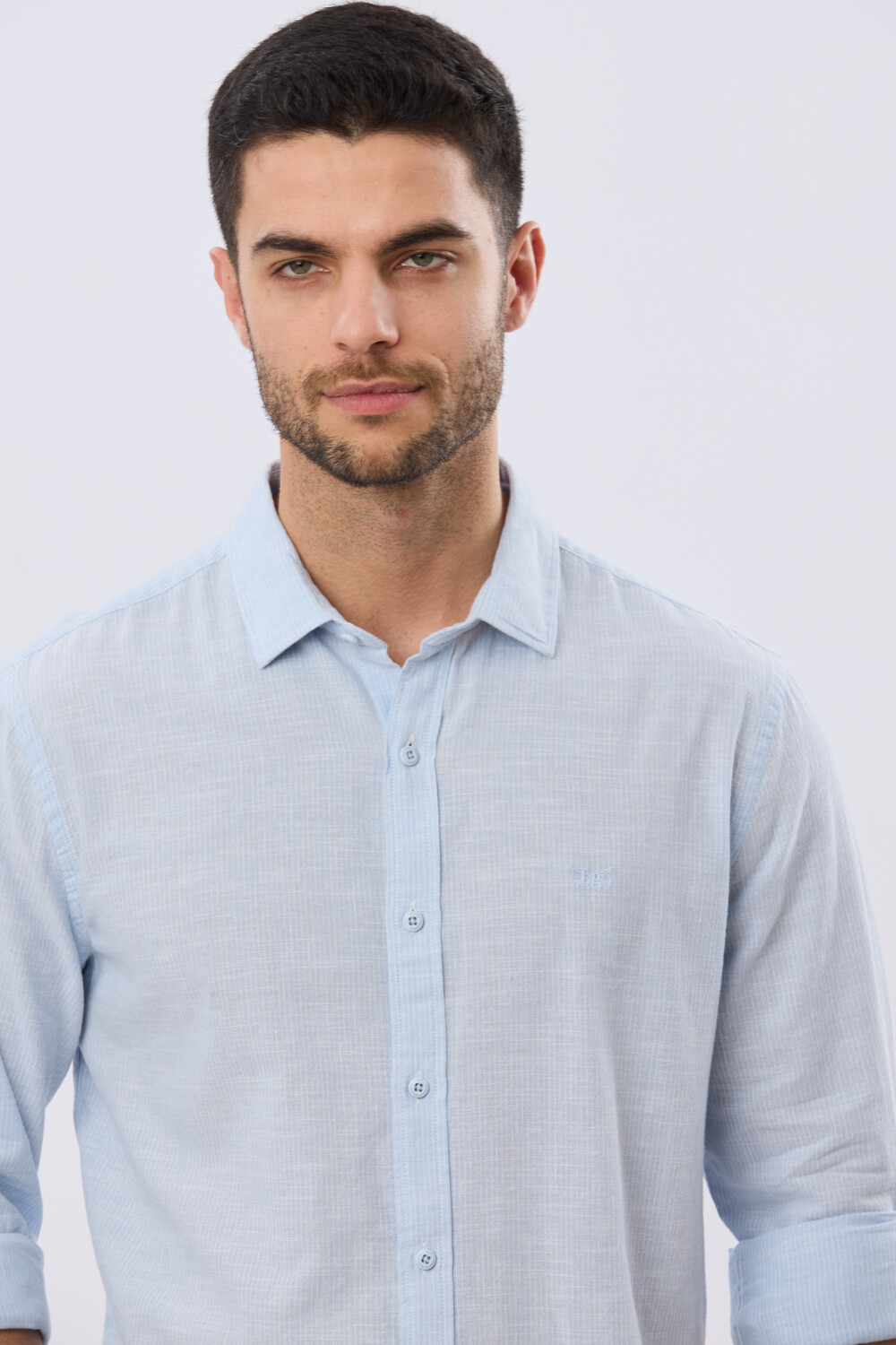 CAMISA RAYADA DE LINO Celeste