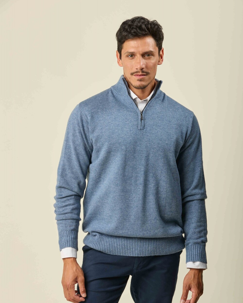Buzo Lambswool Medio Cierre Celeste