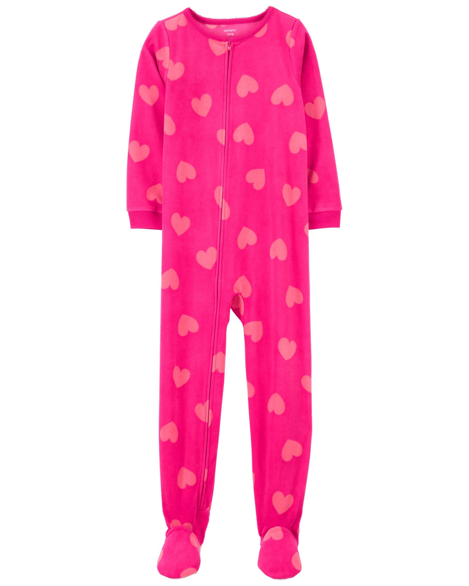 Pijama una pieza de micropolar, con pie, diseño corazones Sin color