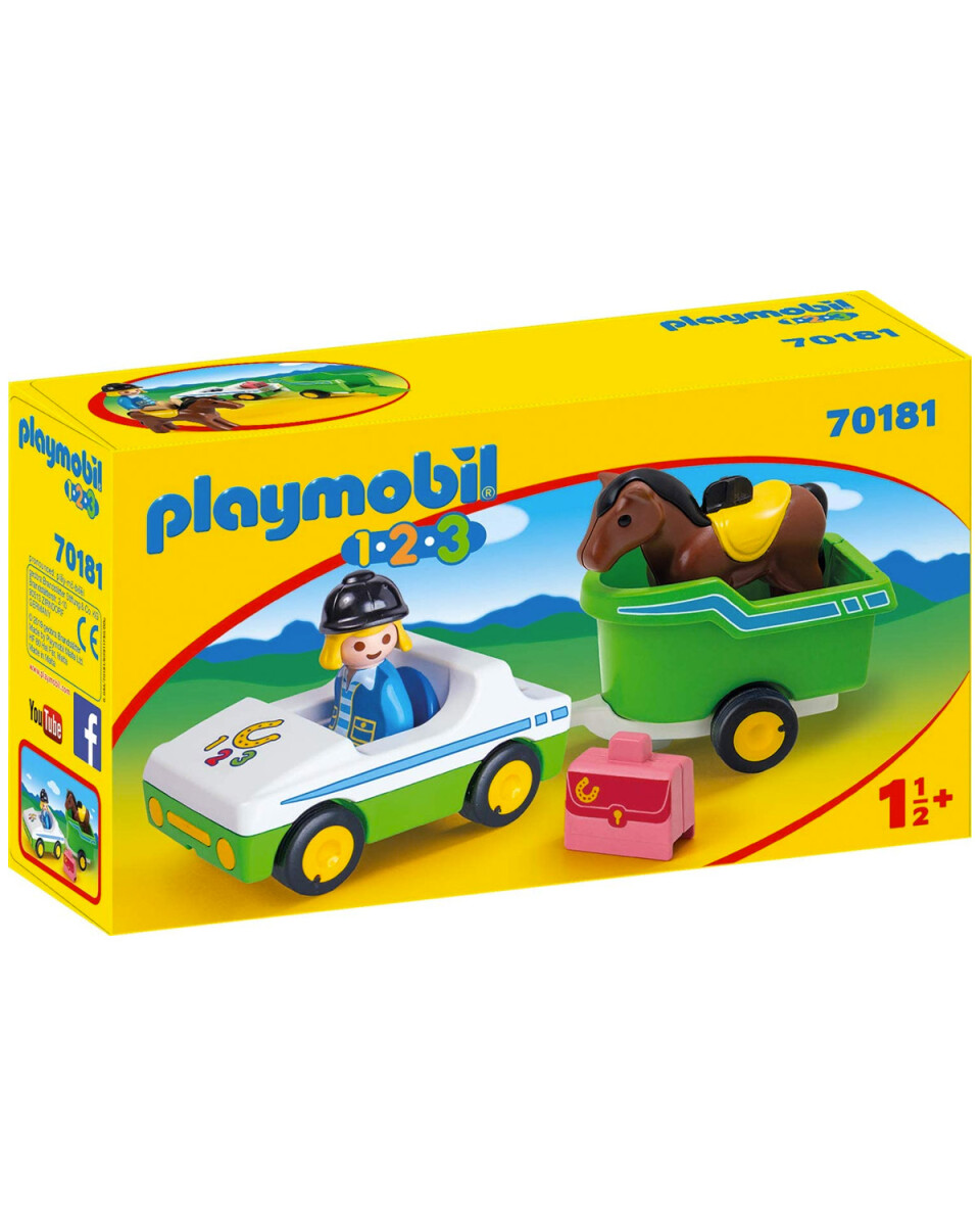 Playmobil 1.2.3 coche con remolque de caballo 