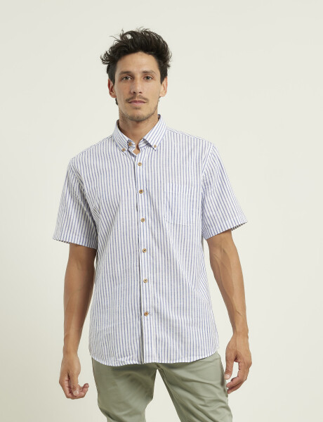 012507 CAMISA HARRINGTON LABEL Azul Melange / Blanco