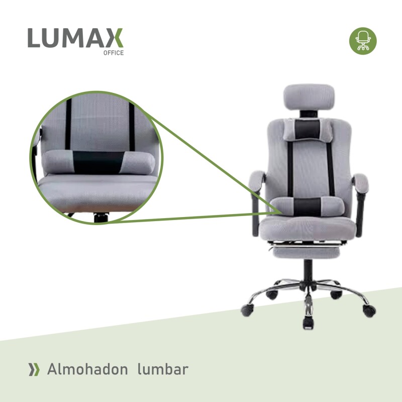 Silla Ejecutiva Lumax Wynn Ergonómica Con Apoyapiés Retráctil Para Oficina Gris