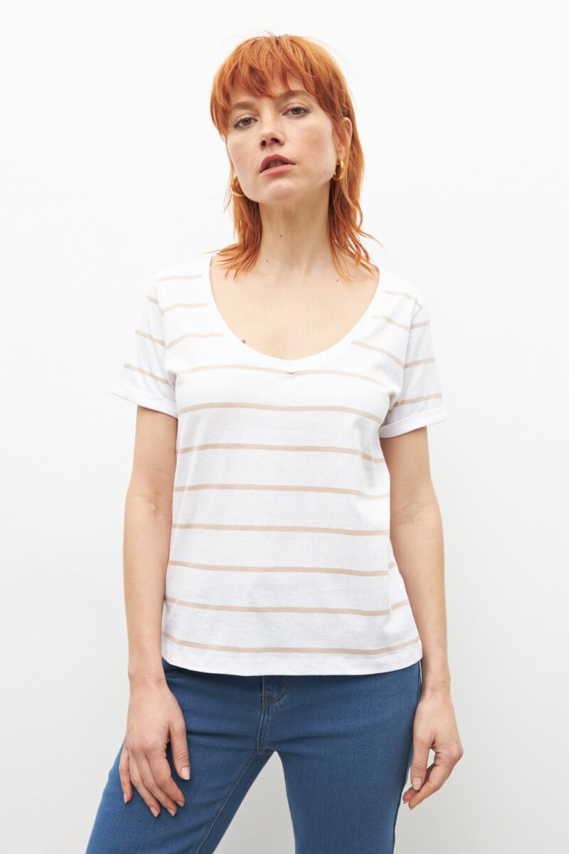 Remera rayada escote en V blanco