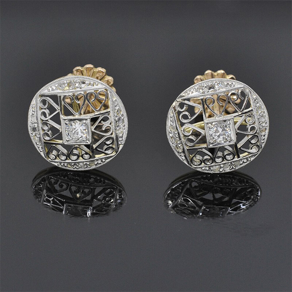 Caravanas Antiguas En Oro 18K, Platino, Brillantes Y Diamantes Caravanas Antiguas En Oro 18K, Platino, Brillantes Y Diamantes