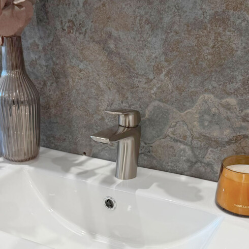GRIFERIA DE LAVATORIO BRUSHED NICKEL LINEA EPUYEN GRIS-BRUSHED NICKEL