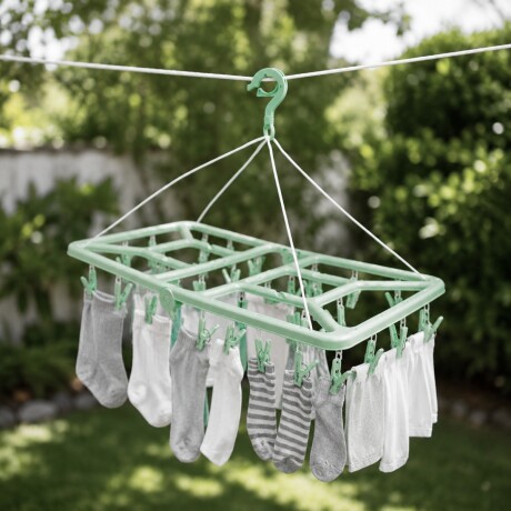 Tendedero portátil 32 palillos rectangular plástico VERDE
