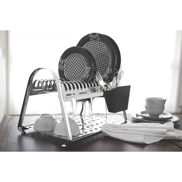 Escurridor para platos en cromo y negro, modelo CICLO TF1602