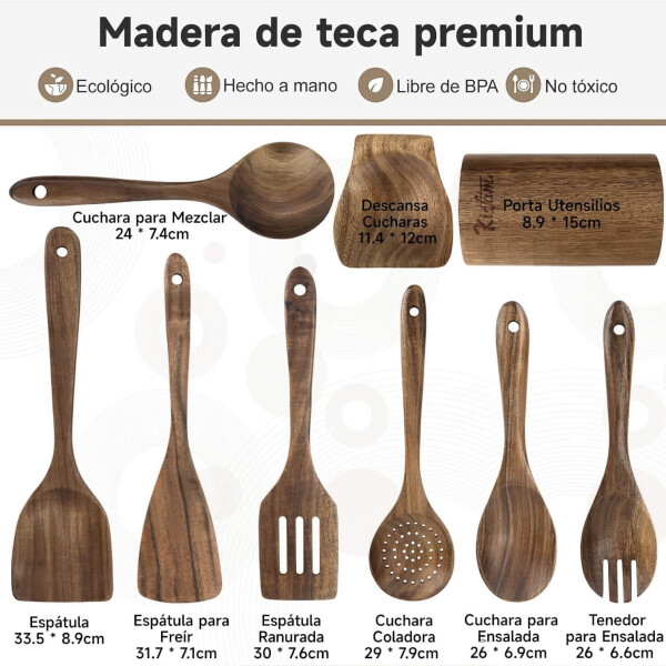 Juego de 9 Utensilios Cocina de Madera Dura Antiadherente IMBACK Juego de 9 Utensilios Cocina de Madera Dura Antiadherente IMBACK
