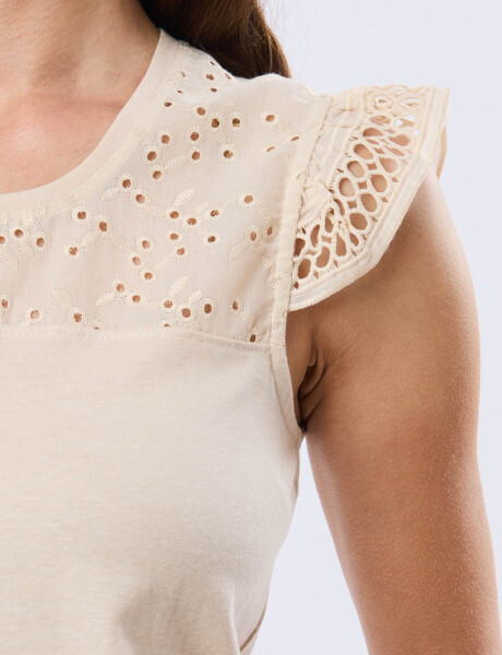 REMERA DE ALGODÓN CON BRODERIE Beige
