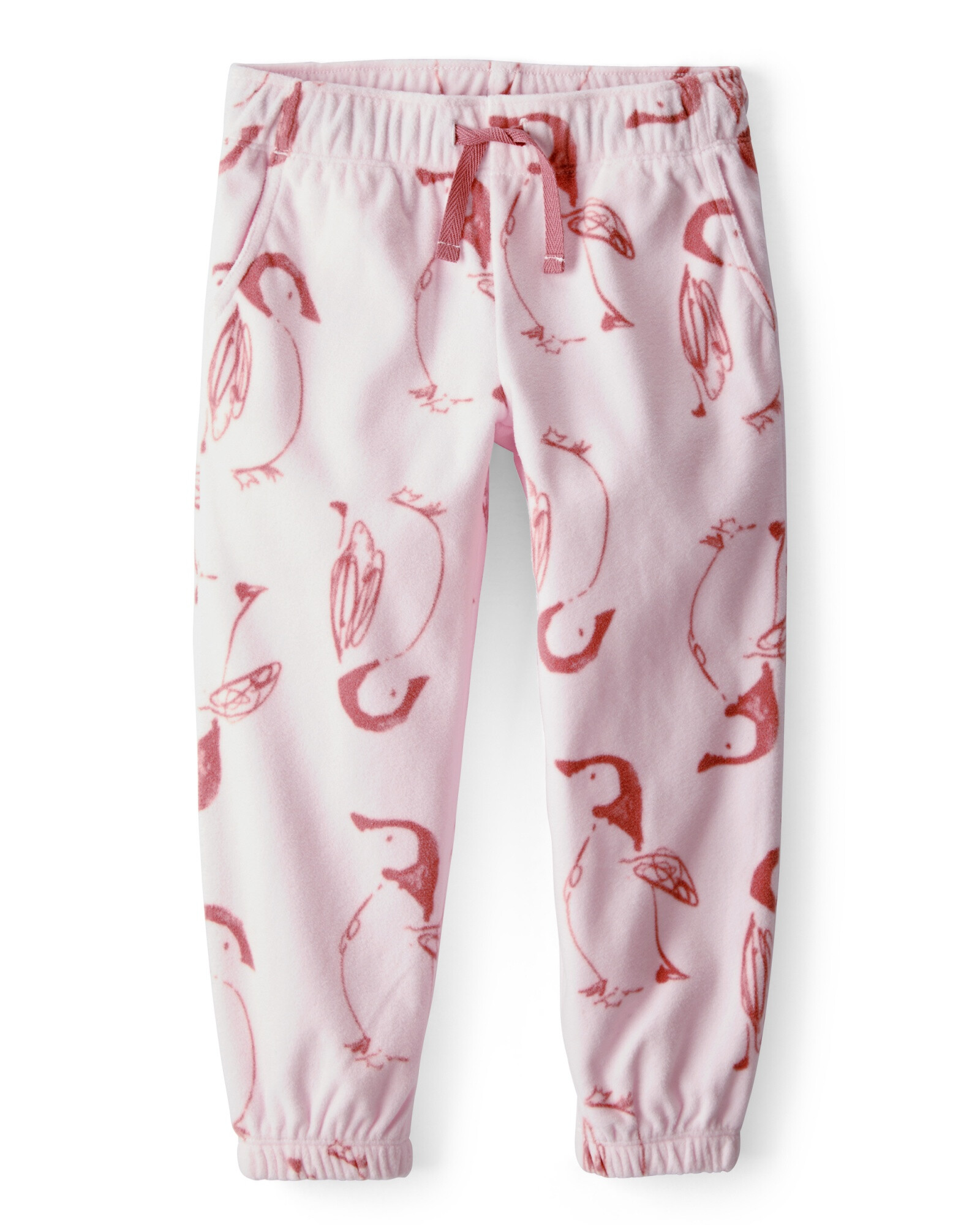 Pantalón de micropolar, rosado, diseño pingüinos Sin color