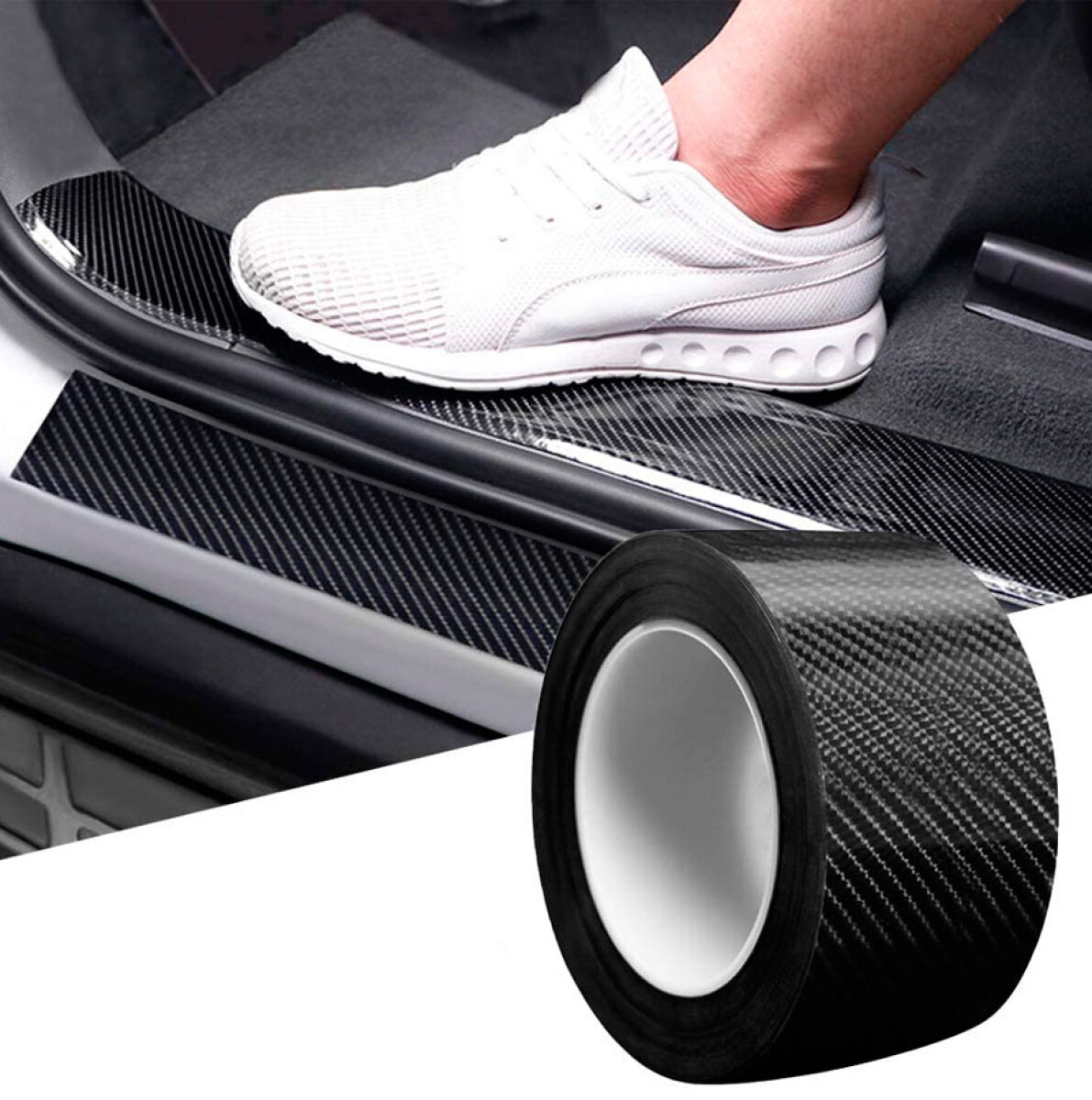 ACCESORIO EXTERIOR - CUBRE ZOCALO ADHESIVO 5CM NEGRO CARBONO X METRO - 