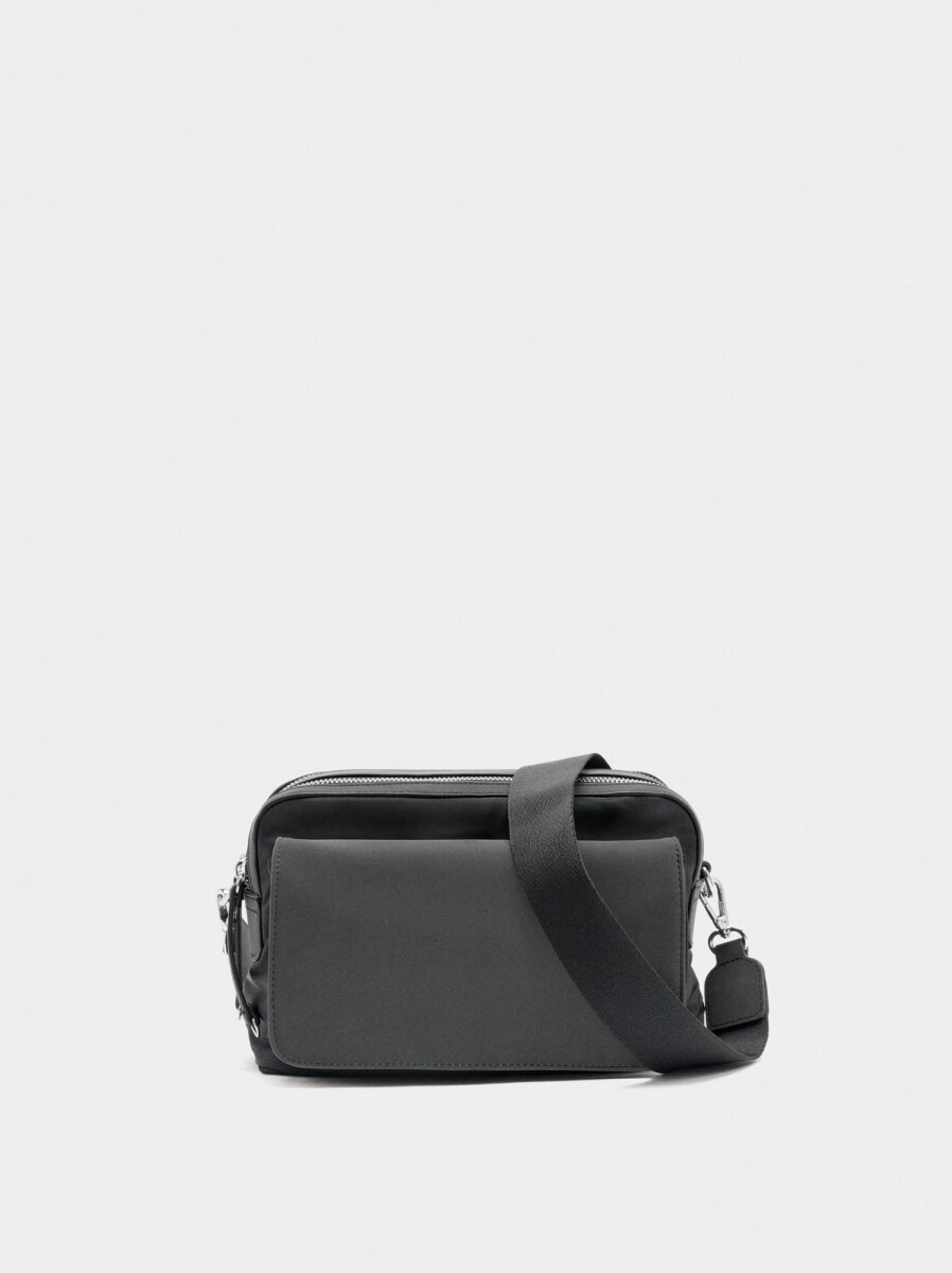 Bolso Bandolera De Nylon Con Solapa - negro 