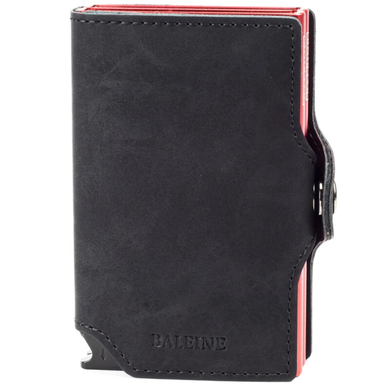 Billetera Baleine Double Kansas en Aluminio y Cuero con Protección RFID Dark Red