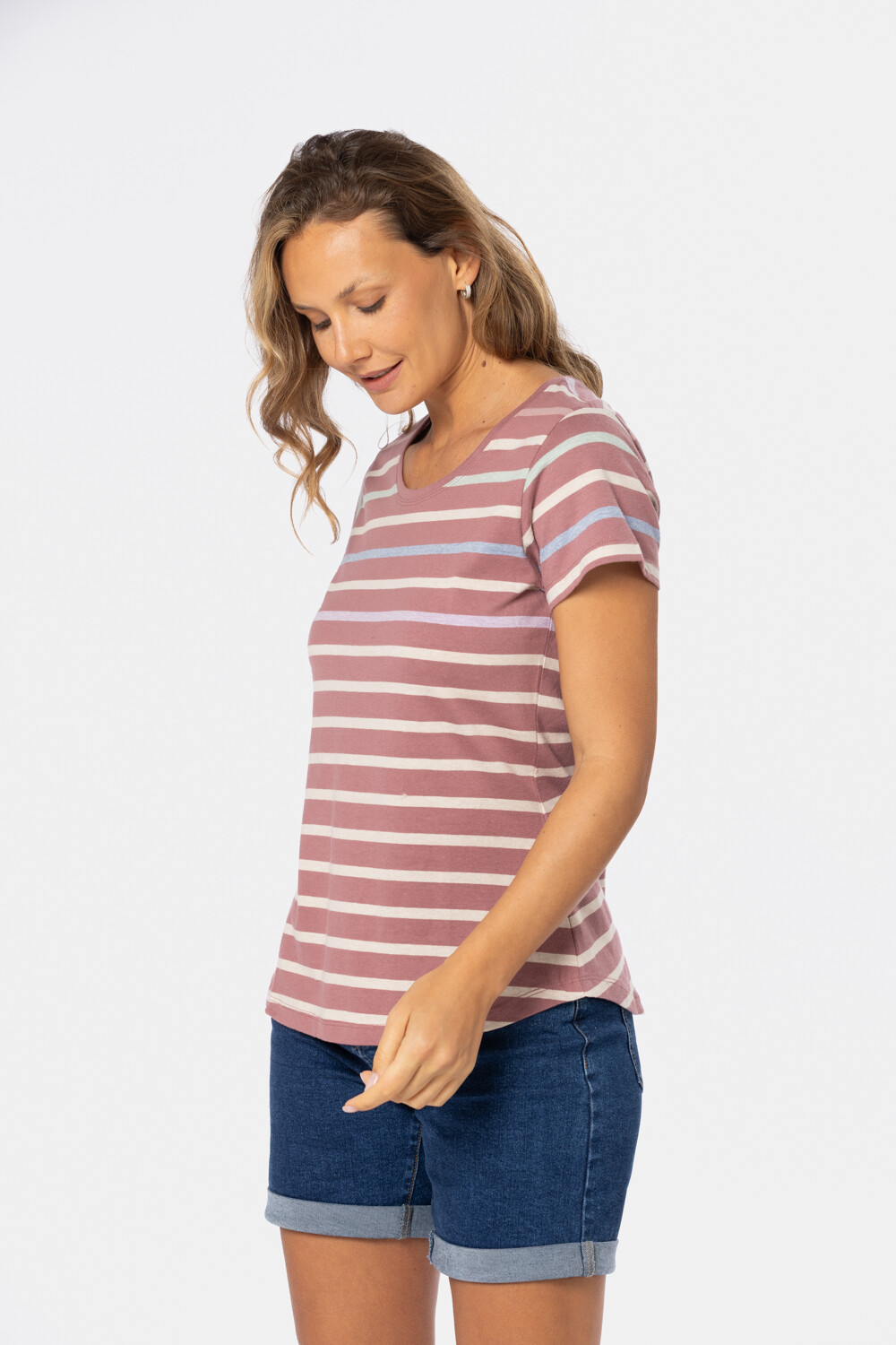 REMERA RAYADA Rosado