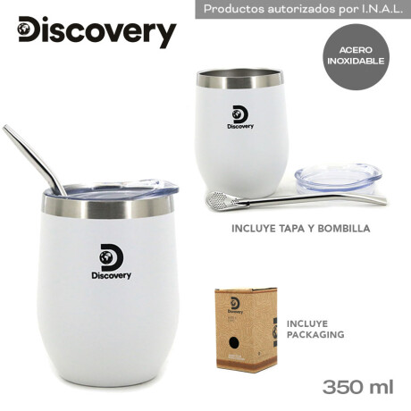 Mate de Acero Discovery con Tapa y Bombilla BLANCO