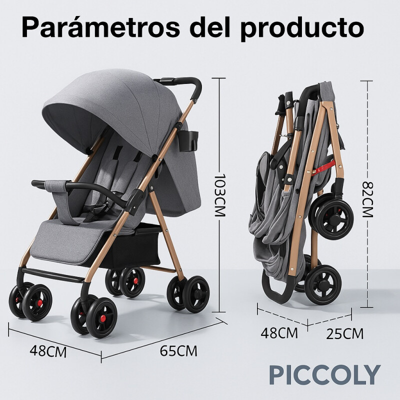 Coche Carriola de Paseo Para Bebe Plegable Gris