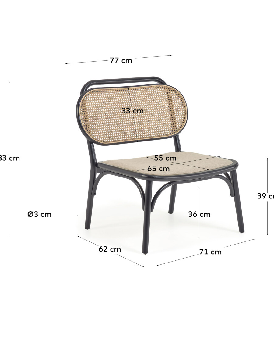 Butaca Doriane madera maciza olmo acabado lacado negro y asiento de tela