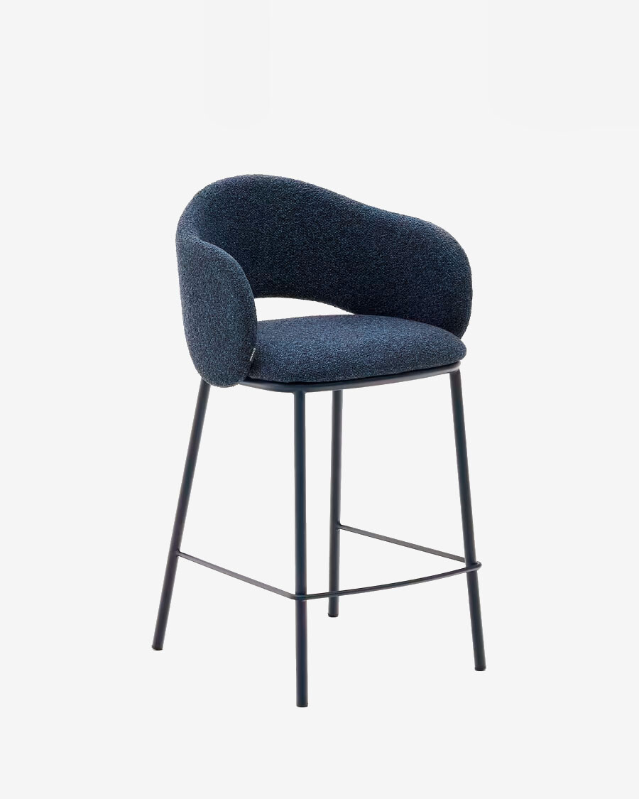 Taburete Maina de chenilla azul y patas de acero con acabado azul FSC Mix Credit 65 cm