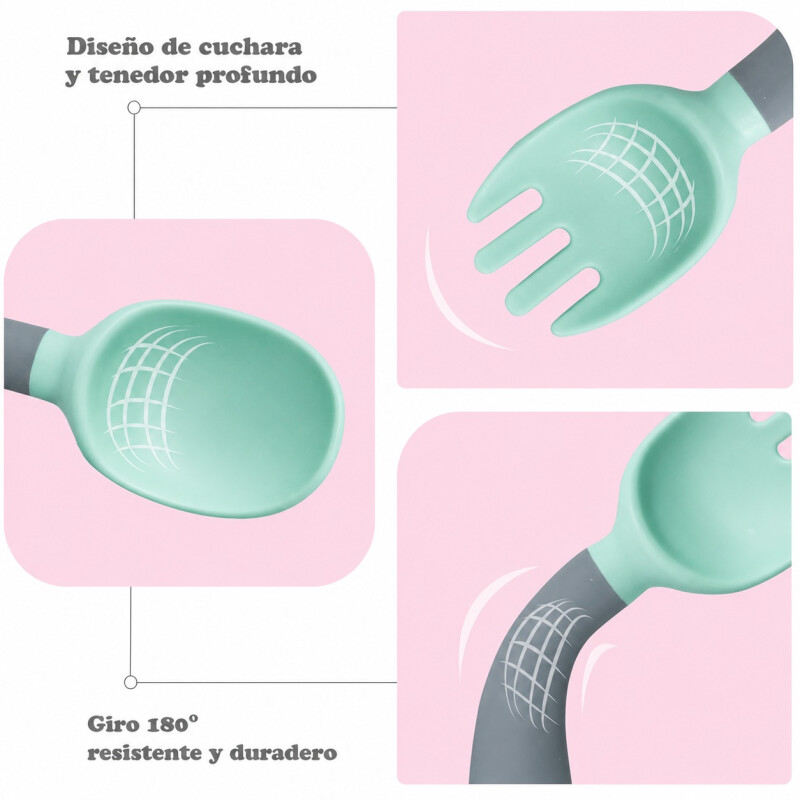 Juego de Cubierto de Silicona y Plástico con Estuche Verde