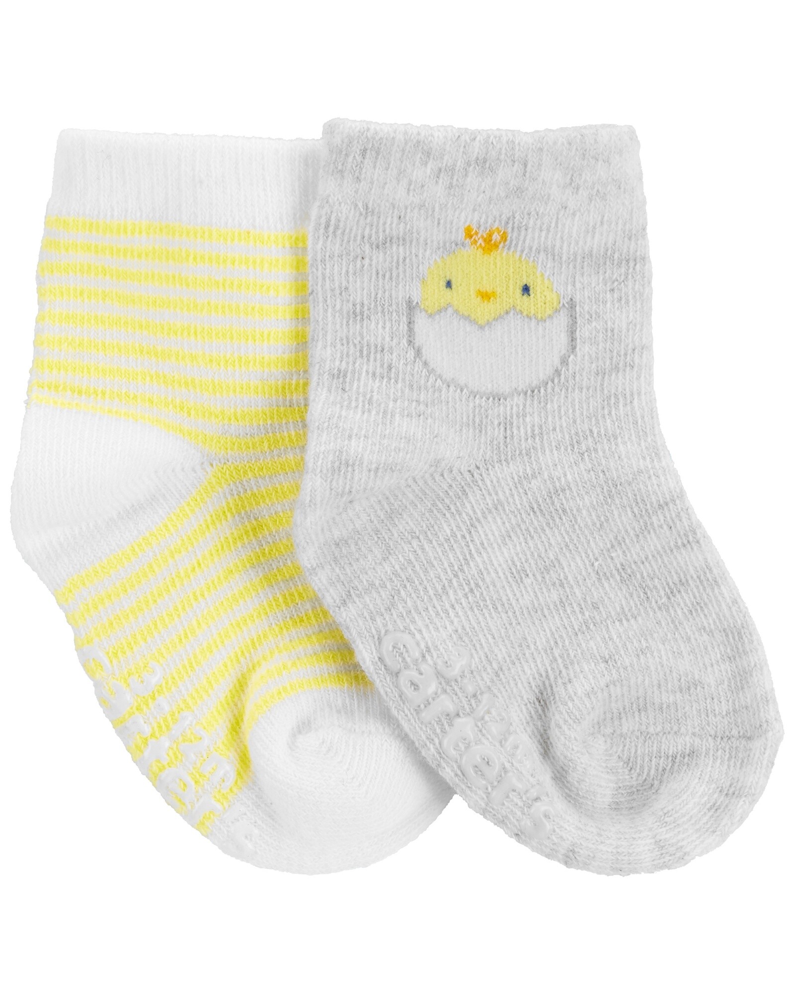 Pack dos pares de medias de algodón, antideslizantes, diseño pollito Sin color