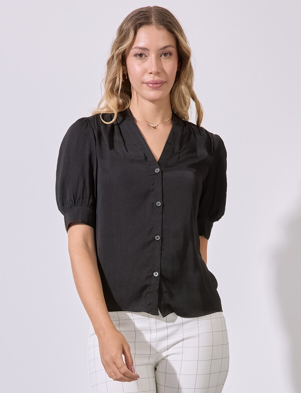 Blusa Saten Botones NEGRO