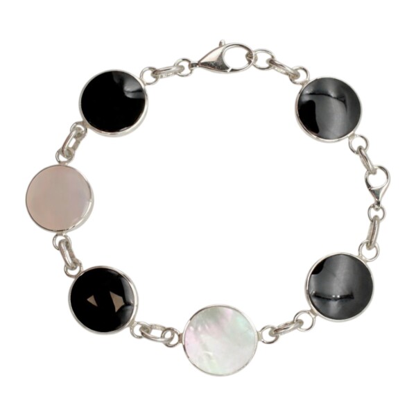 Pulsera circulos - Plata 925 - piedra nacar - piedra onix - PU3894 conpiedra