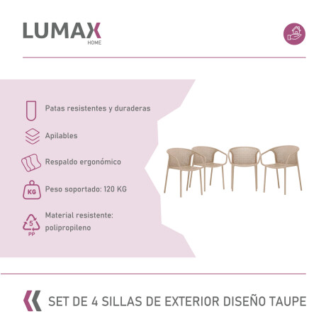 Set de 4 Sillas de jardin exterior diseño Taupe Set de 4 Sillas de jardin exterior diseño Taupe