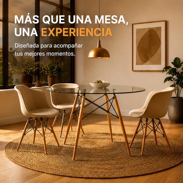 Mesa Comedor ComboHome Eames Redonda Vidrio 100 Cm Premium Transparente