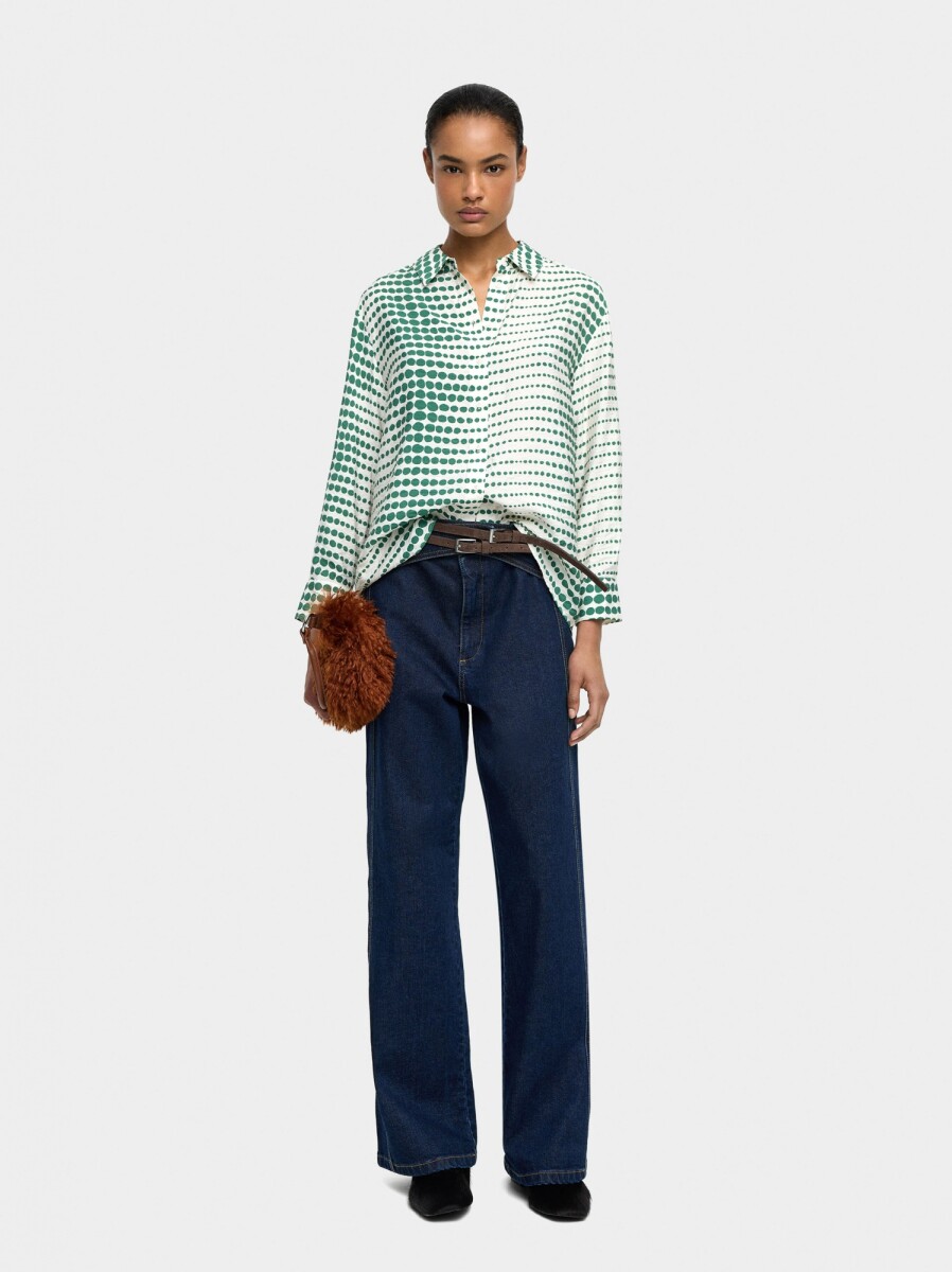 Camisa Fluida Con Estampado - verde 