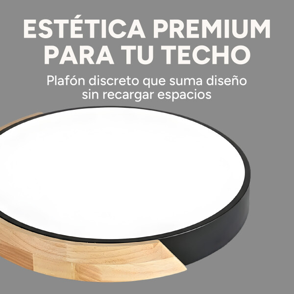Plafón Led Techo 24 Cm Madera Luz Cálida 24W Moderno Nórdico Color Negro
