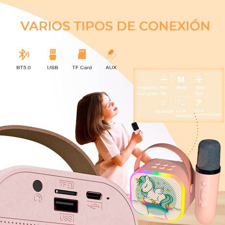 Set Micrófono X2+parlante P/niña Karaoke Unicornio Rosa