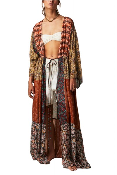 BOMBAY MIXED PRINT KIMONO Beige