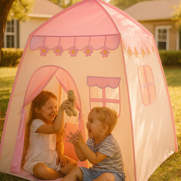 Carpa Casita Infantil Desarmable C/ Ventanas Diseño Infantil Color Rosa