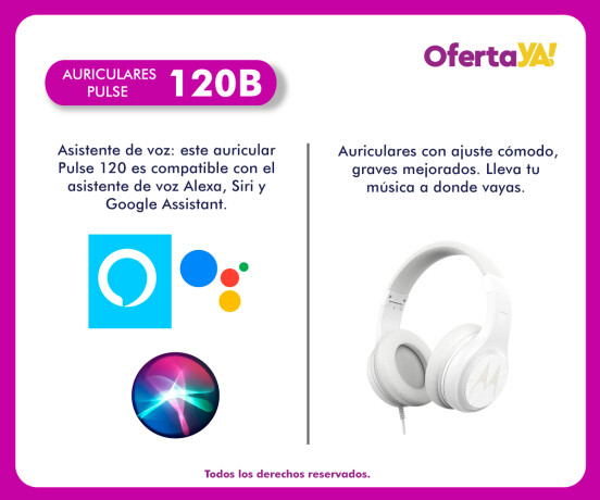 Auriculares Vincha Casco Micrófono Motorola Pulse 120 Blanco