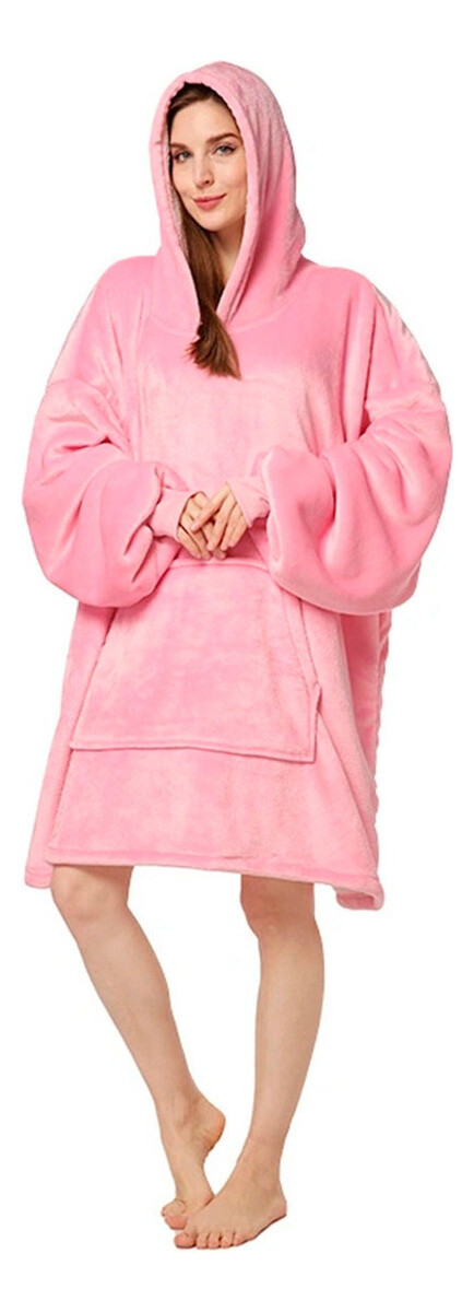 Buzo Canguro Oversize Manta Polar Afelpada Corderito Capucha - Rosa 