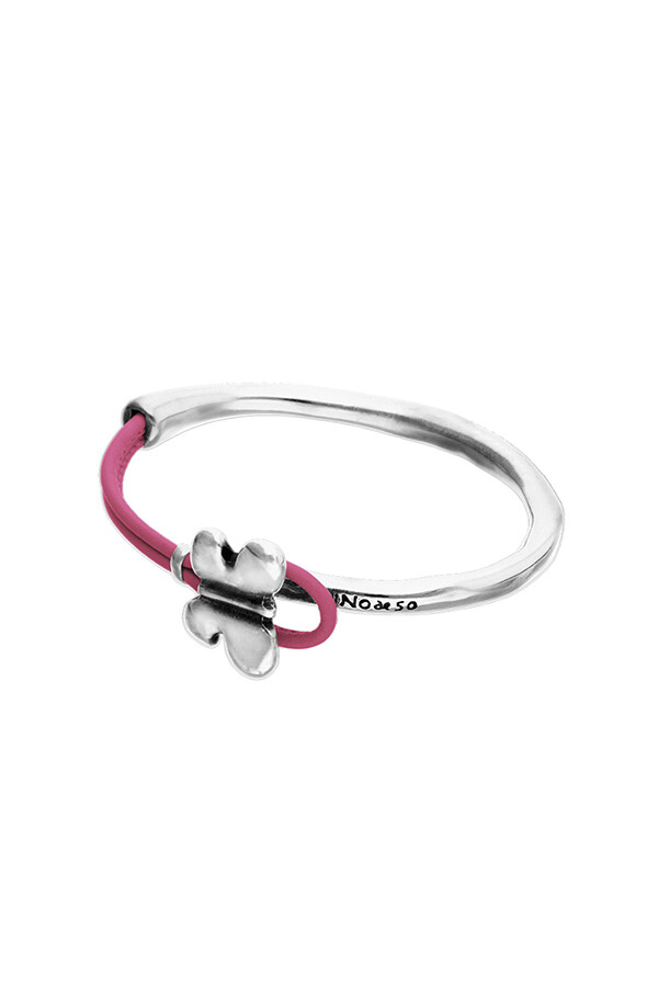 PULSERA DE CUERO ROSA SEMIRÍGIDA BAÑADA EN PLATA DE LEY CON MARIPOSA Pulsera