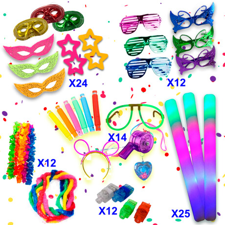 Combo Cotillon Fluo Luminoso 100 Invitados - 406 Articulos Combo Cotillon Fluo Luminoso 100 Invitados - 406 Articulos