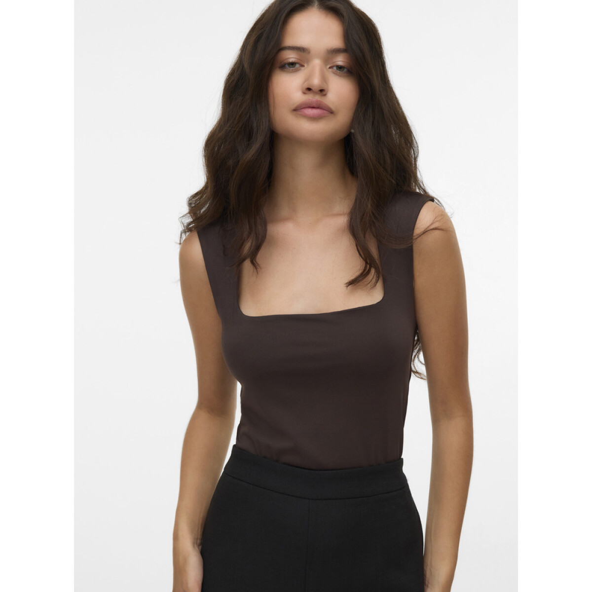 VMMILLION SL SQUARE NECK TOP JRS NOOS - Chocolate Torte 