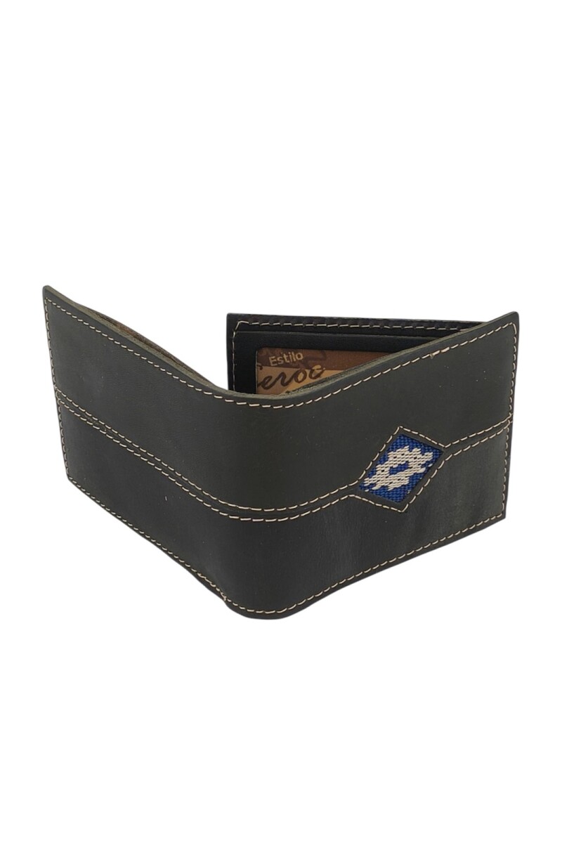 Billetera de cuero con detalle en guarda pampa Negro