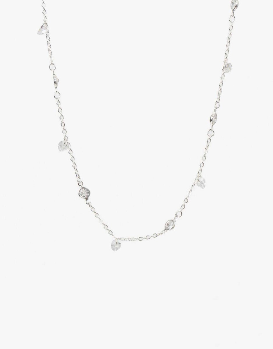 Collar Corto De Corazones Con Cubic Zirconia - Plateado 