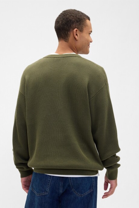 V-PLAITED RIB CREW Army Jacket Green