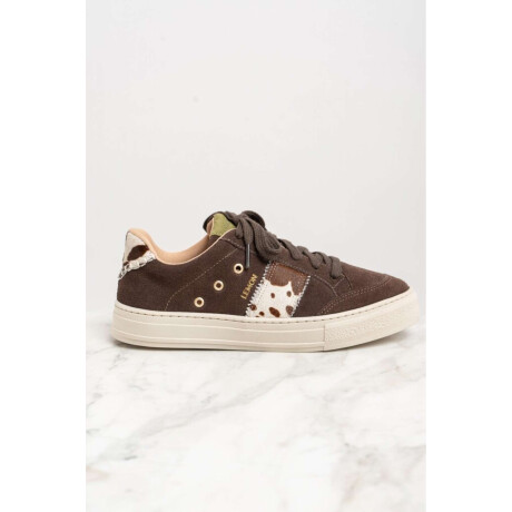 Zapatilla Gamuza Animal Print Vaca Marron
