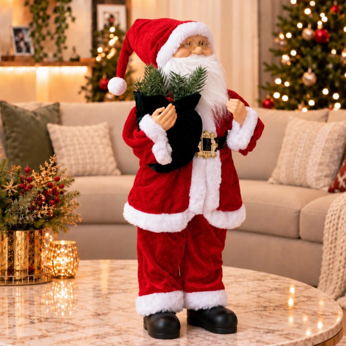Papá Noel Grande Decorativo Navideño con Bolsa - Alto 50cm 