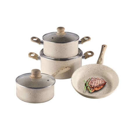 Batería de cocina Selecta 7 piezas en aluminio forjado y granito Beige Batería de cocina Selecta 7 piezas en aluminio forjado y granito Beige