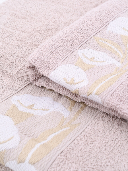TOALLAS SET FLORA BAÑO Y ROSTRO BEIGE