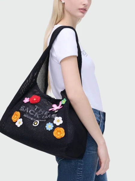 THE DAISY CROCHET SACK BAG Negro Estampado