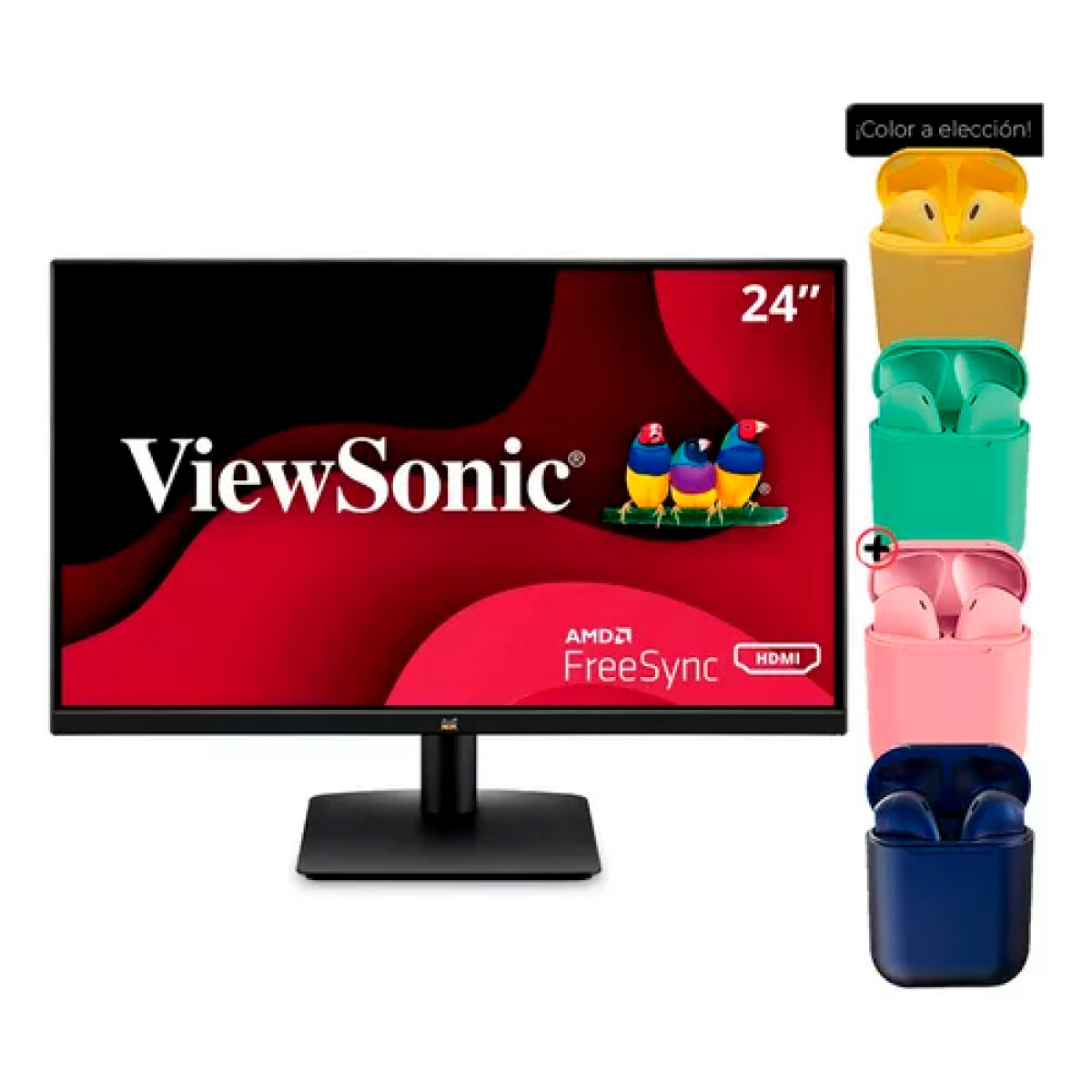 Monitor Viewsonic Va2433-h 24'' Led Full Hd 4ms 75hz + Auriculares Inalámbricos 
